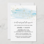 水彩ライトブルーと金ゴールドリハーサルディナー 招待状 (正面)