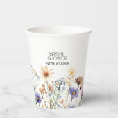水彩ライトブルーの野生の花 ブライダルシャワー 紙コップ (正面)