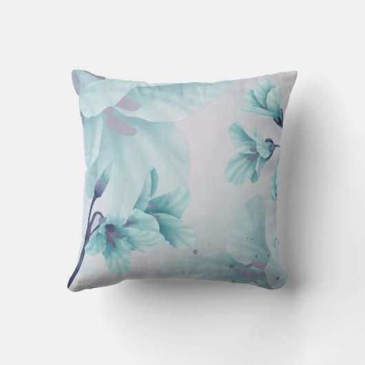 水彩ライトブルーアクアティール(緑がかった色)ベルフラワーアクセント クッション (裏面)