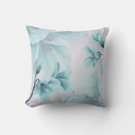 水彩ライトブルーアクアティール（緑がかった色）ベルフラワーアクセント クッション