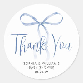 水彩ライトブルーボウリボン男の子ベビーシャワー ラウンドシール