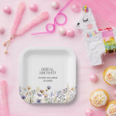 水彩ライトブルーワイルドフラワーズブライダルシャワー ペーパープレート (パーティー)