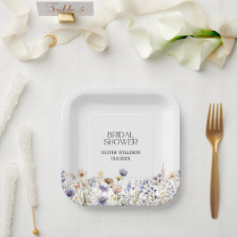 水彩ライトブルーワイルドフラワーズブライダルシャワー ペーパープレート