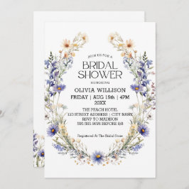 水彩ライトブルーワイルドフラワーズブライダルシャワー 招待状