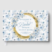 水彩ライトブルー・セイジ・ゴールドグリッター・フラワリィ ゲストブック (正面)