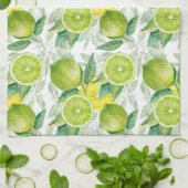 水彩ライムと葉パターン キッチンタオル (折り畳み)