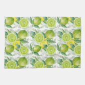 水彩ライムと葉パターン キッチンタオル (横)