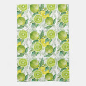 水彩ライムと葉パターン キッチンタオル (縦)
