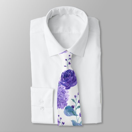 水彩ライラックとバラ ネクタイ (タイ)