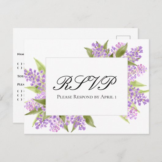 水彩ライラックブーケエレガントウェディングRSVP ポストカード (正面/裏面)