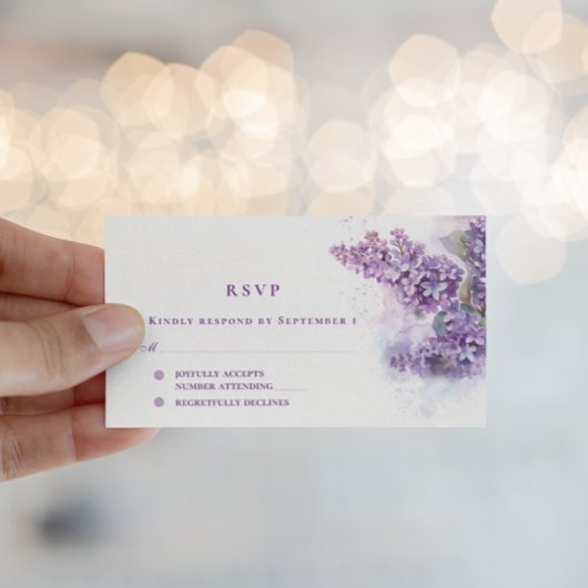 水彩ライラック春サマーウェディングRSVP エンクロージャーカード