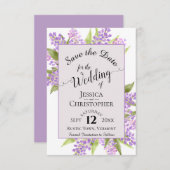 水彩ライラック&書道ラベンダー結婚ズ セーブザデート (正面/裏面)