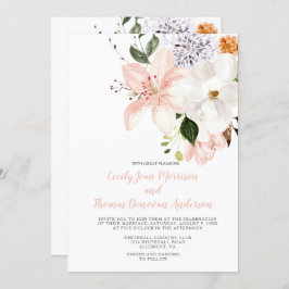 水彩ライリー、牡丹、マグノリアス 招待状