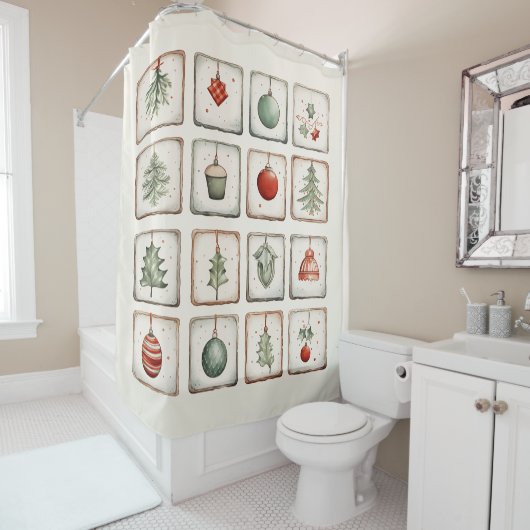 水彩ラインアートクリスマスパターン シャワーカーテン (インサイチュ)