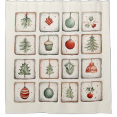 水彩ラインアートクリスマスパターン シャワーカーテン (正面)