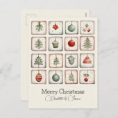 水彩ラインアートクリスマスパターン シーズンポストカード (正面/裏面)