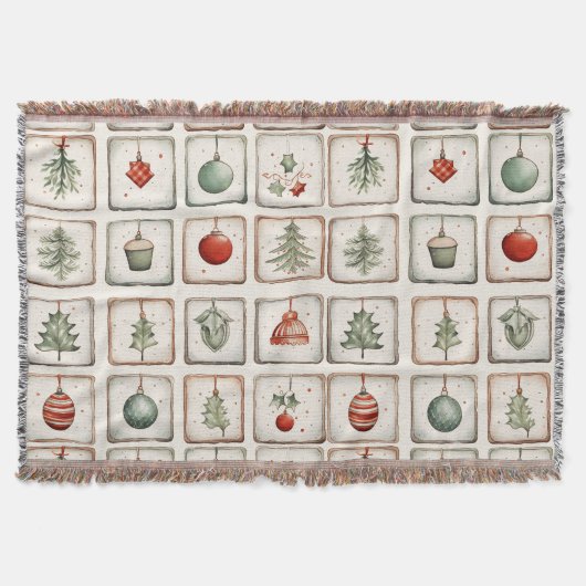水彩ラインアートクリスマスパターン スローブランケット (正面)