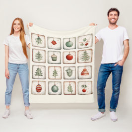 水彩ラインアートクリスマスパターン フリースブランケット