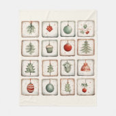 水彩ラインアートクリスマスパターン フリースブランケット (正面)