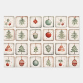 水彩ラインアートクリスマスパターン ラッピングペーパーシート (正面2)