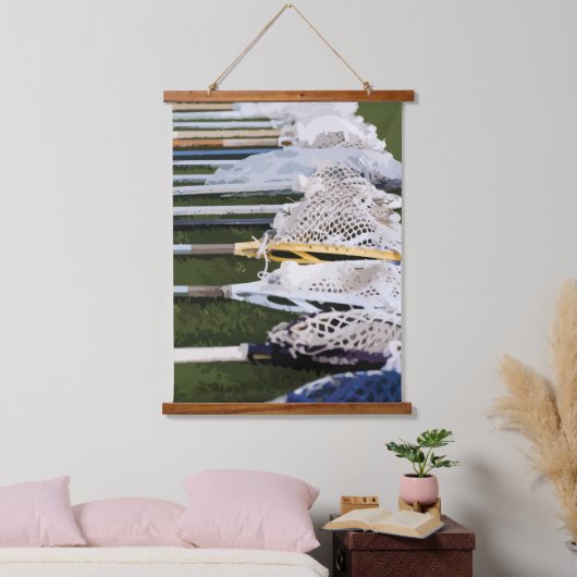 水彩ラクロス棒 吊り下げ型タペストリー (寝室)