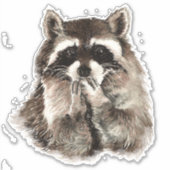 水彩ラクーンの吹キスおもしろい動物アート シール (正面)