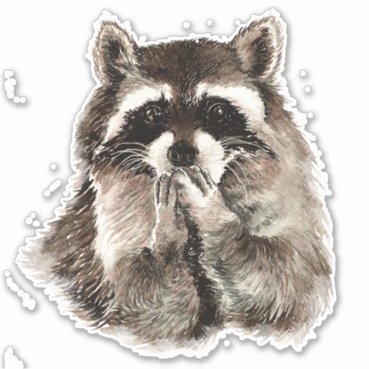 水彩ラクーンの吹キスおもしろい動物アート シール (正面)