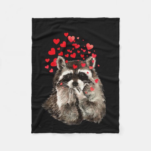 水彩ラクーンの吹キスかわいい動物アート フリースブランケット (正面)