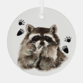 水彩ラクーン動物と足跡 ガラスオーナメント (裏面)