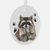 水彩ラクーン動物と足跡 ガラスオーナメント (正面右)