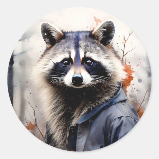 水彩ラクーン動物 ラウンドシール (正面)