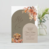 水彩ラストハイランド牛の赤ちゃんシャワー 招待状 (スタンド正面)