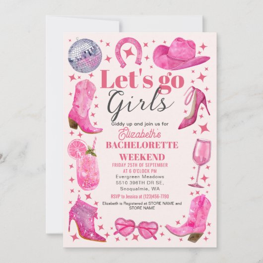 水彩ラストロデオ ブライズメイドパーティウィークエンド 招待状 (正面)