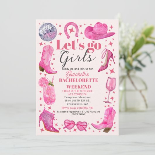 水彩ラストロデオ ブライズメイドパーティウィークエンド 招待状 (スタンド正面)