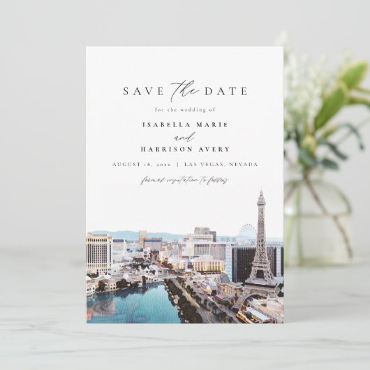 水彩ラスベガスネバダスカイライン日付を保存 招待状 (スタンド正面)