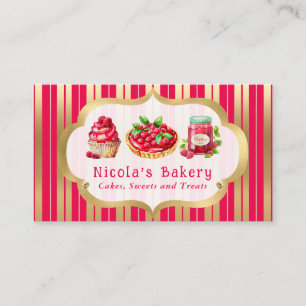 水彩ラズベリーケーキとジャムの菓子店 名刺