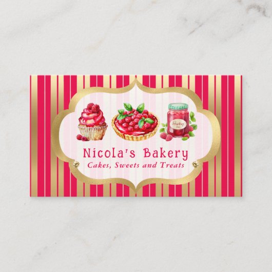 水彩ラズベリーケーキとジャムの菓子店 名刺 (正面)