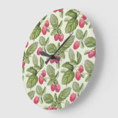 水彩ラズベリーシームレスパターンデザイン ラージ壁時計 (傾斜)