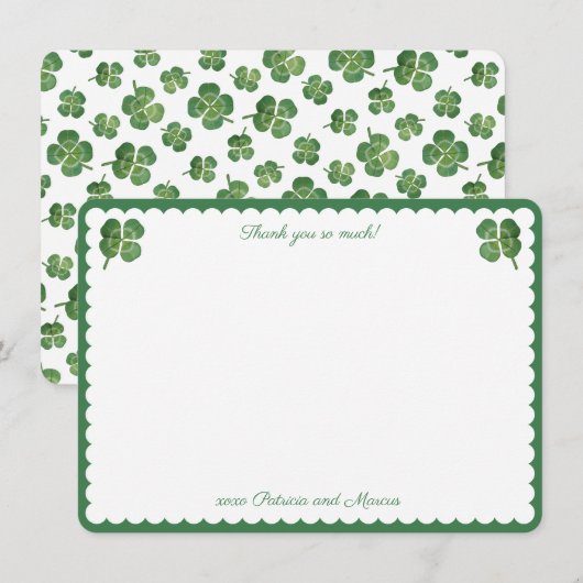水彩ラッキー・イン・ラブ　セントパトリックデーのウェディングシャワー サンキューカード (正面/裏面)