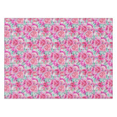 水彩ラッシュピンクピーニー&グリーンティール（緑がかった色）ズ  テーブルクロス (正面(横))