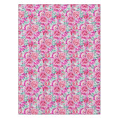 水彩ラッシュピンクピーニー&グリーンティール（緑がかった色）ズ  テーブルクロス (正面)