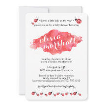 水彩ラディバグガールベビーシャワー招待状