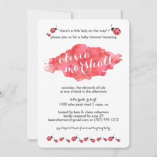 水彩ラディバグガールベビーシャワー招待状 招待状 (正面)