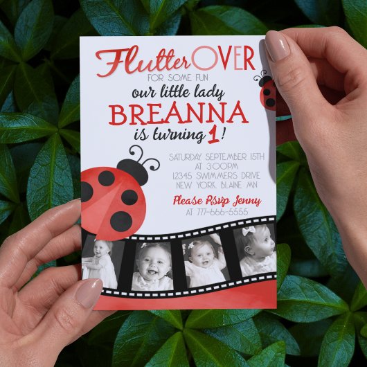 水彩ラディバグフィルムストリップ数々のフォト誕生日 招待状