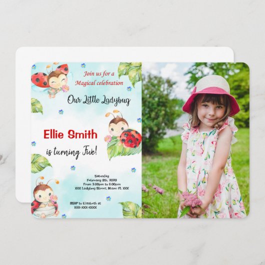 水彩ラディバグ写真招待状 招待状 (正面/裏面)