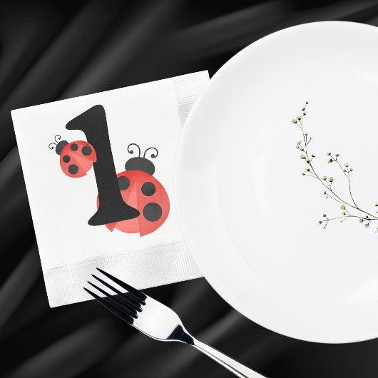 水彩ラディバグ最初の誕生日パーティナプキンス 縁ありカクテルナプキン