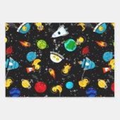水彩ラバーアヒル宇宙飛行士キッズアウタースペース ラッピングペーパーシート (正面3)