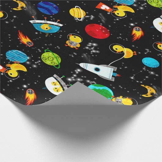 水彩ラバーアヒル宇宙飛行士キッズアウタースペース ラッピングペーパー (角)