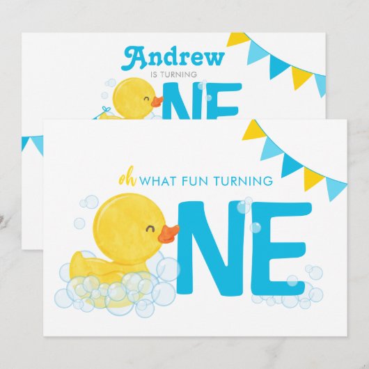 水彩ラバーダック両面誕生日 招待状 (正面/裏面)