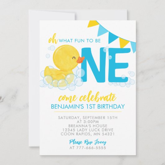 水彩ラバーダック1st誕生日パーティー 招待状 (正面)